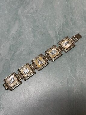 Vintage Egyptian Revival Gold Tone Panel Bracelet Made in Germany